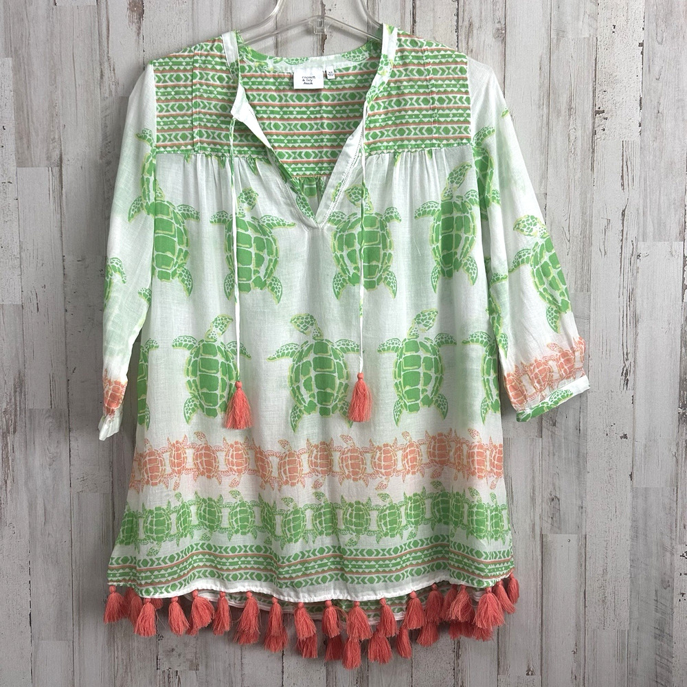 Crown & Ivy Beach Tunic XS Swim Cover Under The Sea Turtles Tassels Shirt NEW